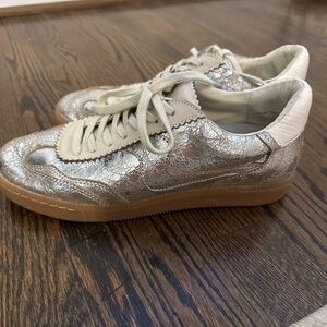 Dolce Vita Metallic Silver and Cream Sneakers